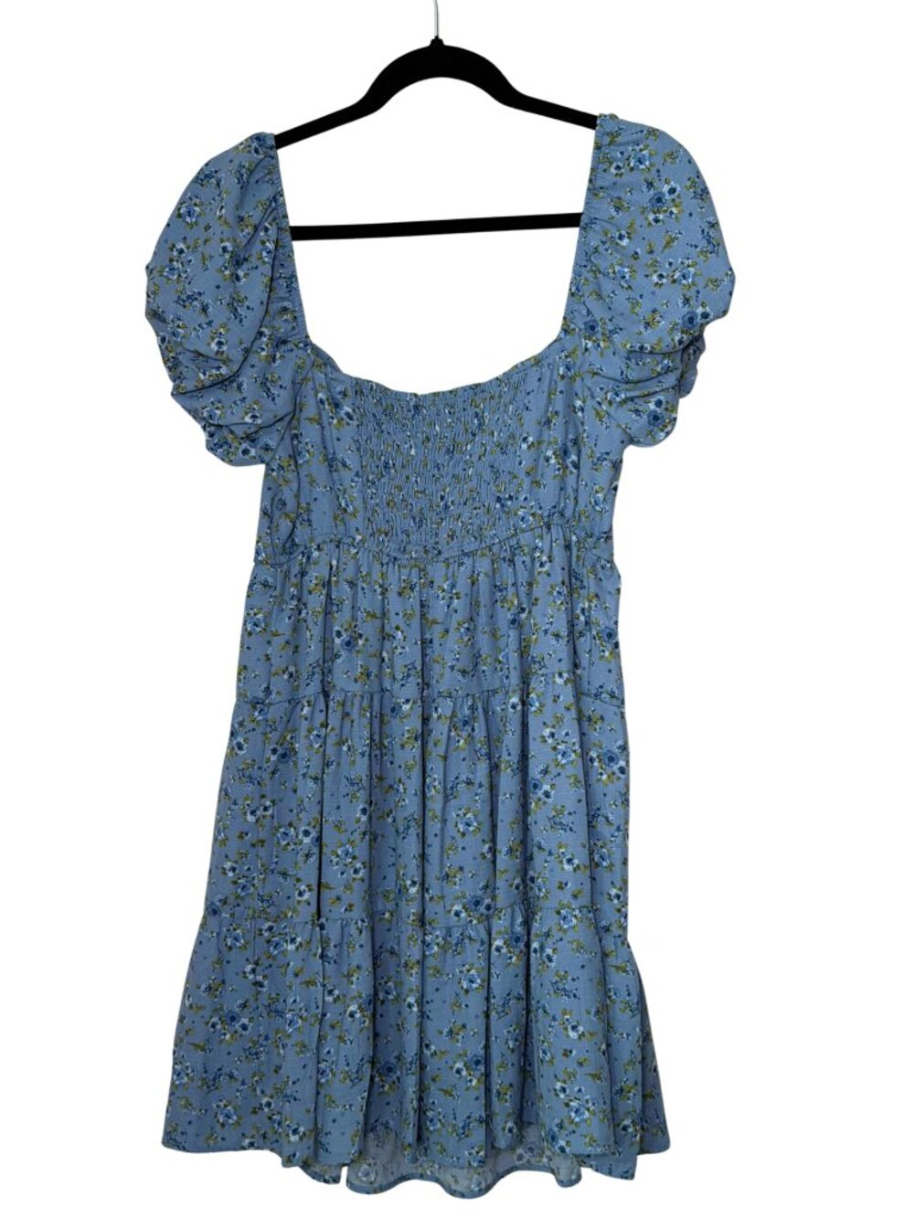 Medium EUC - Trixxi Blue Floral-Print Puff Sleeve Bust-tie Fit & Flare Dress - Picture 3 of 6